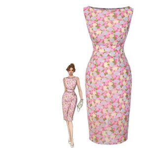 NEW! Retro Stage Pink 1960s Boat Neck Floral Bodycon Dress - Size XXL